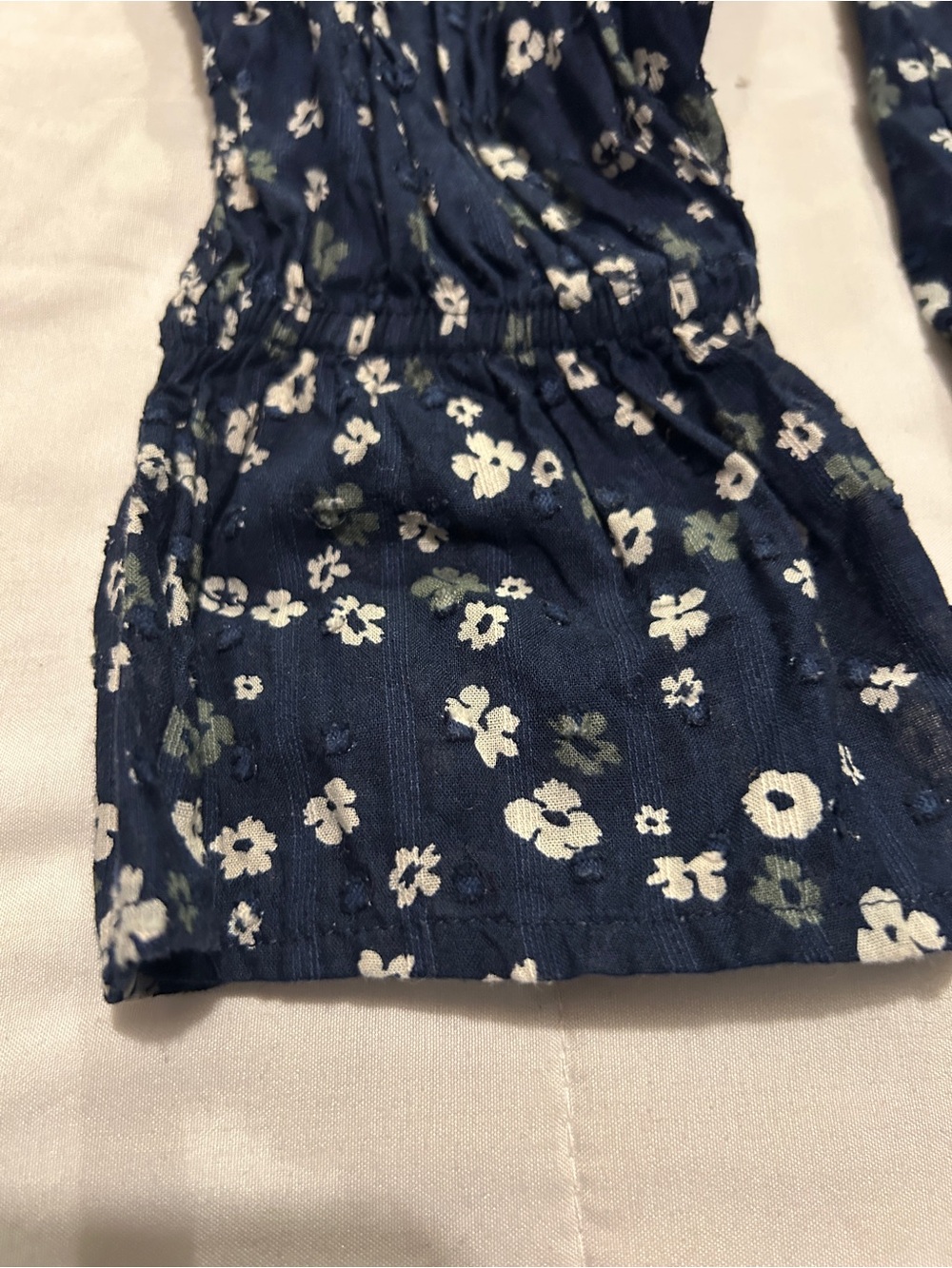 LOFT Womens Large Navy Blue Ditsy Floral Clip Dot Long Sleeve Blouse Top Cotton - Picture 5 of 12